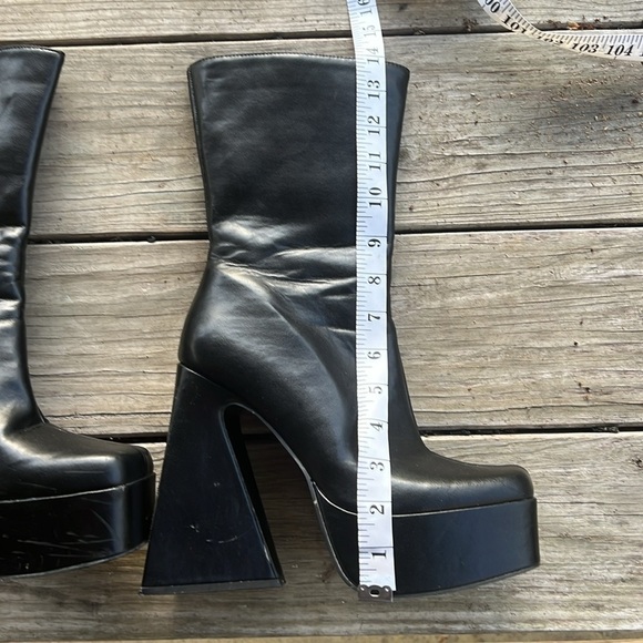 Pink Kiss Black Platform Flare Heel Ankle Boots Retro Y2K Goth Chunky Heels 8.5 - Picture 4 of 10